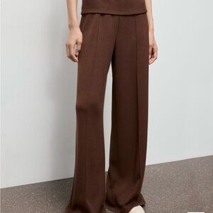 Mango Straight Leg Brown Wide-Leg Pants
